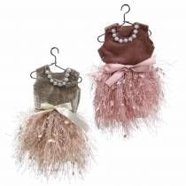 Product Christmas decoration elf dress on hanger pink, brown/cream 16cm 4 pcs assorted