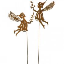 Spring fairy on a stick, decorative plug, flower elf made of metal patina L33cm 4 pieces