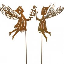Spring fairy on a stick, decorative plug, flower elf made of metal patina L33cm 4 pieces