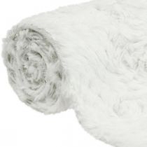 White faux fur table runner, decorative fur table band 15×200cm
