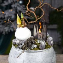 Festive LED candle in a silver glass, real wax, warm white, timer, battery-operated Ø7.3cm H12.5cm