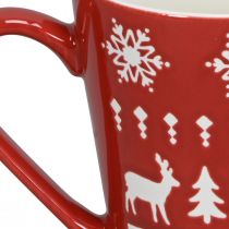 Product Festive Christmas mug with reindeer and Christmas tree motif H10cm - red and white 2pcs