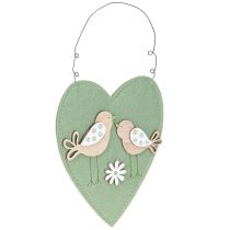 Product Felt Heart for Hanging with Wooden Birds Green 17×21cm 6pcs