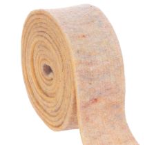 Product Felt tape as a two-tone pot holder made of pure wool, orange/multicolored, 7.5cm wide, 5m long