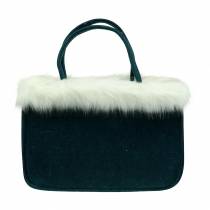 Product Felt bag with fur edge petrol 38cm x24cm x 20cm