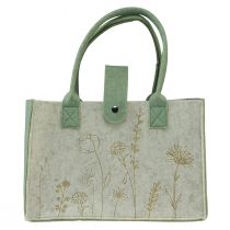 Felt bag with handle with flowers cream green 30x18x37cm