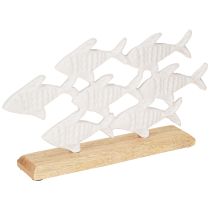 Product School of Fish Decoration Fish White Metal Wood Natural 28x16cm