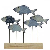 Shoal of fish deco metal fish on wooden base 32×7×30cm