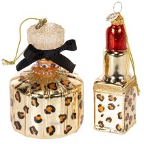 Product Christmas tree ornament: perfume bottle and lipstick with leopard print, 11cm, 2 pieces