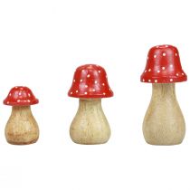 Fly agaric decorative mushrooms wooden mushrooms autumn decoration H6/8/10cm set of 3