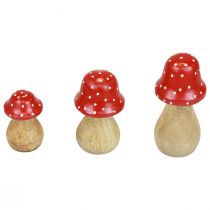 Fly agaric decorative mushrooms wooden mushrooms autumn decoration H6/8/10cm set of 3