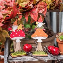 Fly agaric for autumn, wood decoration, gnome on mushroom orange / red H21 / 19.5cm 4pcs
