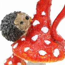 Fly agaric with hedgehog decoration mushroom autumn decoration H14cm 2pcs
