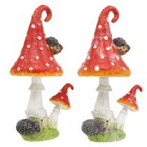 Fly agaric with hedgehogs decoration mushroom table decoration autumn H22cm 2pcs