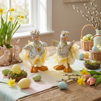 Product Decorative Duck Figurines in Floral Dress – Set of 2, 11cm
