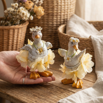 Product Decorative Duck Figurines in Floral Dress – Set of 2, 11cm