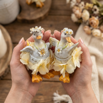 Product Decorative Duck Figurines in Floral Dress – Set of 2, 11cm