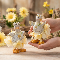 Product Decorative Duck Figurines in Floral Dress – Set of 2, 11cm