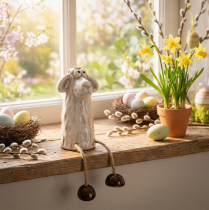 Product Ceramic sheep figurine, sitting sheep, for Easter and year-round decoration, 18cm, 3 pieces