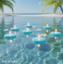Product Floating candle, round shape, for festive decorations and events, pond and table decoration, 8cm, 8 pieces