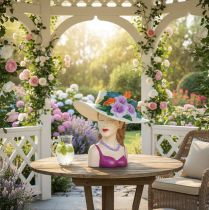 Product Flower vase woman in hat with flowers plant pot decoration for indoor and outdoor use 20cm