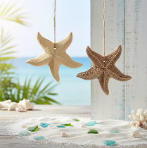 Product Ceramic starfish decoration for hanging, for a maritime flair, summer decoration for the home, 12cm, 2 pieces