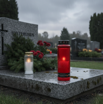 Product Grave candle lid motif flower red black 10 days H27cm