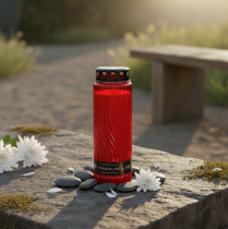 Product Grave candle lid motif flower red black 10 days H27cm