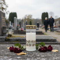 Product Grave candle white roses gold mourning light Ø7cm H18cm 77h