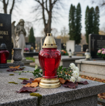 Product Grave light glass heart grave lantern red Ø10.5cm H25.5cm