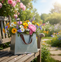 Product Decorative bag, silver, white, brown, metal, plant pot, L22cm, 2 pieces