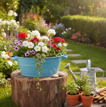 Product Round bowl with handle, decorative bowl, flower bowl, blue, Ø33.5cm