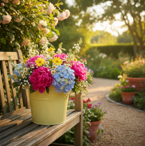 Product Decorative metal pot, green/yellow, flower pot, 31x26x21.5cm