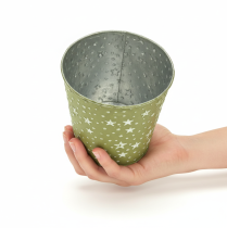 Product Silver green planter, metal flower pot with stars, Ø14cm