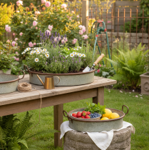 Product Oval metal tray with handle, rust-colored, 46/52cm, set of 2