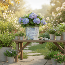 Product Small metal flower pot/planter for hydrangea, Ø17.5cm H16cm