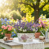 Product Oval metal flower bowl with handles, lavender, 26×13×14.5cm