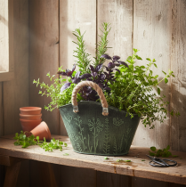 Product Flower pot with handles, bag, metal, jute, 19×13.5×13.5cm