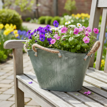 Product Flower pot with handles, bag, metal, jute, 24.5×17×15.5cm