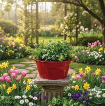 Product Decorative bowl with handles, metal flower bowl, red, Ø29cm, H14.5cm