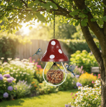 Product Metal feeding station, fly agaric design, hanging, red and white, 25.5cm