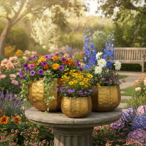 Product Metal decorative flower pot, brass, Ø22/18/14cm, set of 3