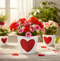 Product White flower pot with red heart, planter, Ø13cm H10.5cm