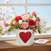 Product White flower pot with red heart, planter, Ø18cm H13.5cm
