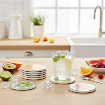 Product Fruit Coaster Set, Fruit Design, Table Decoration, Kitchen &amp; Living Room, 10cm, 6 Pieces