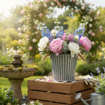 Product Decorative pot for planting, metal pot with handles, metal decoration shabby chic Ø21.5cm