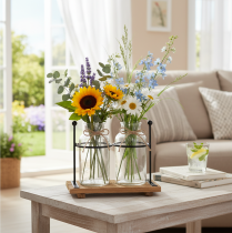 Product Decorative bottle vase, glass and wood, 23x12x19.5cm, 2 pieces