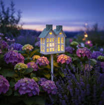 Product Houses on a Stake - Suited for tealights - Cozy Shabby Chic decor for garden and balcony 80cm