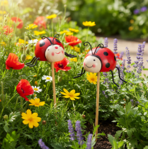 Product Ladybug garden stakes, decoration for spring and summer, flower decoration, 31cm, 4 pieces