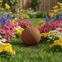 Product Rust-colored sphere decorative element for rustic garden design, 14cm, 2 pieces